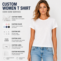 T-shirt blanc personnalisé pour femme, col rond léger en coton slub, OEM ODM