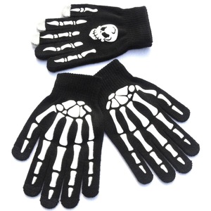 Halloween Skull Ghost Claw impreso fluorescente que brilla en la oscuridad guantes de punto cálidos para adultos - Product Image 1