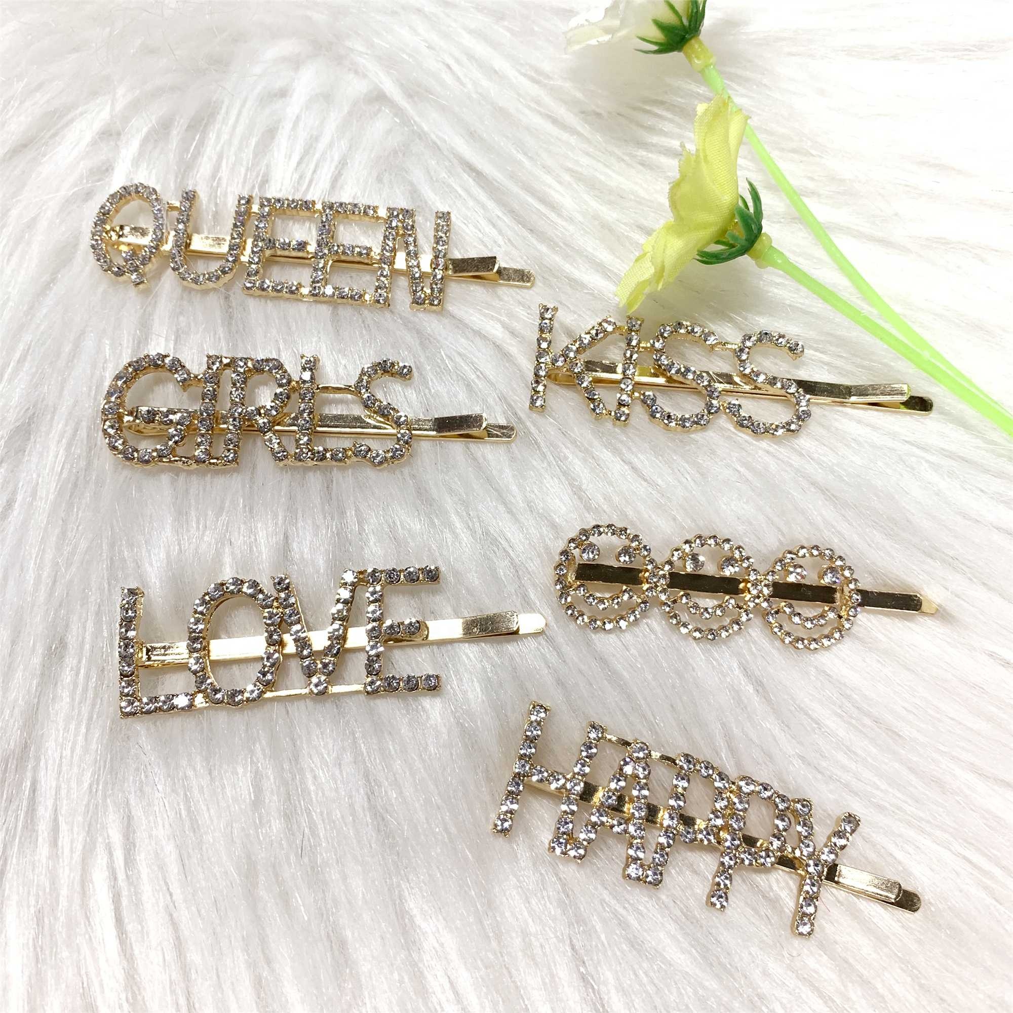 Лидер продаж, заколки для волос с блестящими буквами, набор винтажных заколок для волос с блестящими бриллиантами