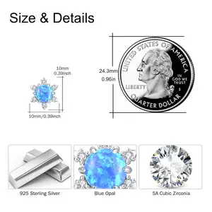 Đồ trang sức quà tặng không gây dị ứng 925 Sterling bạc giáng sinh bông tuyết màu Xanh opal Zircon Stud Bông tai cho phụ nữ
