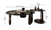 Table basse ronde de salon, design minimaliste, table basse en verre trempé, ensemble de tables basses, base en bois massif moderne