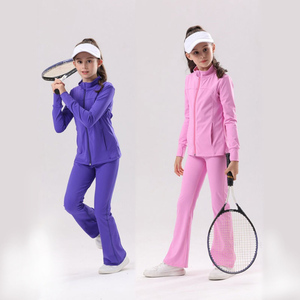 Ropa Deportiva Infantil al por Mayor, Ropa de Yoga, Fitness, Tenis, Tops de Manga Larga de Secado Rápido, <span class=keywords><strong>Pantalones</strong></span> Acampanados, Conjunto Deportivo de 2 Piezas para Niñas - Product Image 2