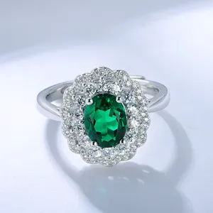 ANSTER Custom Simple Style 925 Sterling Silver Size Adjuster 1 Carat Emerald Diamond Ring