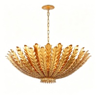 Lustre vintage en or avec feuilles d'acanthe, luminaire suspendu en métal de luxe avec plumes, LED, hauteur réglable, garantie 5 ans, élégant