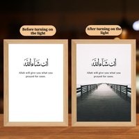 Cadre de peinture LED 4D musulman avec lumières multicolores changeantes, cadeau islamique - Matériel en bois, rechargeable par USB