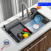 Évier de cuisine sous plan en acier inoxydable 304 moderne et bon marché à prix avantageux, design en cascade, multifonctionnel, grand évier simple