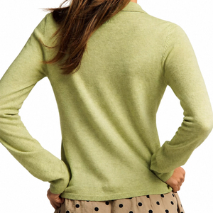 Suéter Cárdigan de Punto Personalizado al por Mayor, 100% Algodón, <span class=keywords><strong>Cuello</strong></span> Polo, Manga Larga para <span class=keywords><strong>Mujer</strong></span>, Tejido Suave, con Botones, Estilo Preppy, 12GG - Product Image 4