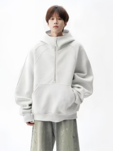 <span class=keywords><strong>Sweat</strong></span> à capuche décontracté pour adolescents, couleur unie, avec demi-fermeture éclair, tendance automne/hiver - Product Image 3