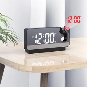 FENGFUN Time Projection Mirror Led Digital Watch Alarm Clock Mute Working Time Clock Projector Bedroom Mirror Desk Clock