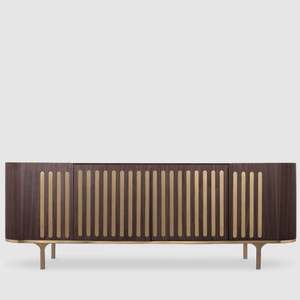 Buffet <span class=keywords><strong>Anthony</strong></span> de design italien, en bois de noyer naturel, avec dessus en marbre blanc, meuble de rangement en métal, meuble de luxe - Product Image 1