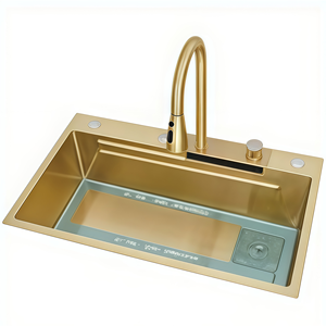 Fregadero de Cocina Multifuncional de Acero Inoxidable 304 con Nanotecnología Dorada, Grifo en Cascada y Diseño Escalonado - Product Image 2