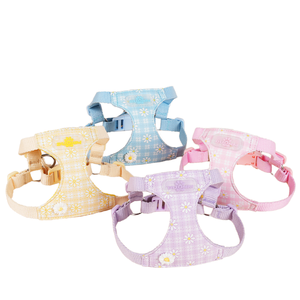 Set tali kekang anjing peliharaan, Set rompi pola aster, anjing kecil, lembut nyaman dapat disesuaikan reflektif ramah lingkungan, nyaman - Product Image 1