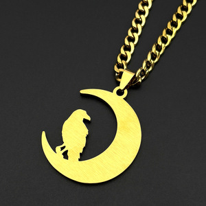 Collana con Pendente in Acciaio Inossidabile Stile Retrò Europeo e Americano, Nodo Celtico Vichingo, Luna e Gugliello - Product Image 4