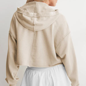 เสื้อฮู้ดผู้หญิงคอวีผ้าฝ้ายคุณภาพสูง พิมพ์โลโก้ได้ สไตล์ลำลอง เรียบง่าย เหมาะสำหรับการเดินทาง - Product Image 3