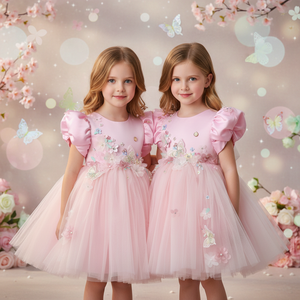 Abito da Damigella per Bambine Alta Moda, Design Fatato a Maniche Corte, Rosa <span class=keywords><strong>Principessa</strong></span>, Nuovo Modello 2026 per Feste di Compleanno - Product Image 1
