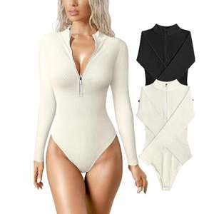 IStappromo Gifts Long sleeved jumpsuit with sexy ribbed front zipper, long sleeved top, jumpsuit - Product Image 2