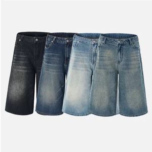 Jeans en denim vintage délavé de haute qualité pour hommes, style américain, coupe ample, droite, baggy, longueur 3/4, capri - Product Image 2
