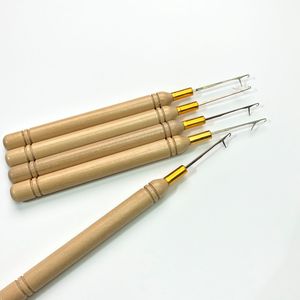 50pcs Micro anneau boucle enfileur outils d'extension de cheveux support en bois fil tirant aiguille tirant aiguille pour bâton I pointe cheveux - Product Image 2
