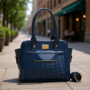 Bolso de Mano Fana Amira para Mujer, Modelo M3745, en Cuero Sintético Azul con Diseño de Cocodrilo, Elegante, con Dos Asas - Product Image 2