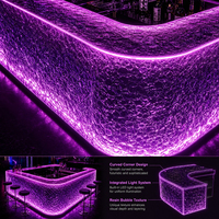 Comptoir de bar commercial en résine translucide LED illuminée sur mesure, texture bulle incurvée, moderne, pour boîte de nuit et lounge