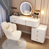 NOVA Ensemble de coiffeuse moderne blanche multifonctionnelle avec miroir intelligent sur pied et éclairage LED pour appartement et salon