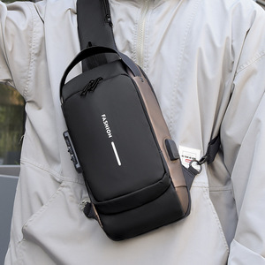 Men's Stylish Anti-Theft Crossbody <b>Bag</b> with Combination Lock Convenient for Travel Fashion Zipper Closure Casual Wear - Product Image 4