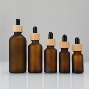 Botellas vacías de aceite esencial de 5ml, 10ml, 20ml, 50ml, 100ml, ámbar/Verde/azul con tapas de bambú, botellas cuentagotas cuadradas, embalaje de crema