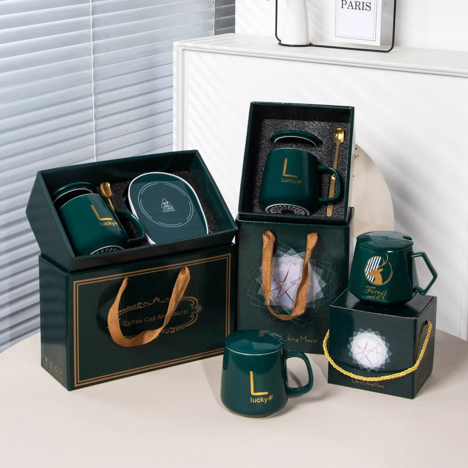 DD2187 Luxuoso LOGO Personalizado Valentine Casamento Gift Box Cup Set Porcelana Business Souvenir Chá Cerâmica Caneca De Café