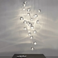 Lustre d'escalier moderne nordique salle créative longue LED lustre en boule de cristal lustre en boule de bulle de verre clair
