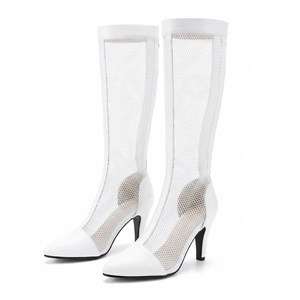 Botas de malla hasta la rodilla con punta puntiaguda, sin cordones, formales, de verano, negras, para mujer, envío directo - Product Image 3