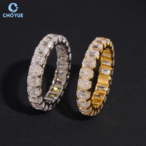 Luxury Wedding <b>Emerald</b> Moissanite Band Iced Out Solid Sterling <b>Silver</b> 925 Hip Hop Jewelry VVS Moissanite Diamond Band <b>Ring</b> - Product Image 1