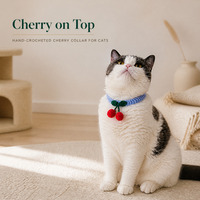 Collier pour chat en fil tricoté fait main avec breloque cerise, accessoire silencieux pour chaton, pour les animaleries et les commandes en gros