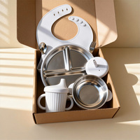 Ensemble de repas pour bébé en silicone sans BPA, personnalisable, compatible lave-vaisselle, assiette divisée pour enfants en acier inoxydable avec ventouse puissante