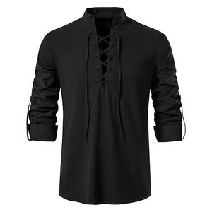 <span class=keywords><strong>Camicia</strong></span> da Uomo a Collo Alto Manica Lunga in Cotone e <span class=keywords><strong>Lino</strong></span> Personalizzata con Ricamo T-Shirt Casual da <span class=keywords><strong>Spiaggia</strong></span> Regolare per Uomo - Product Image 5