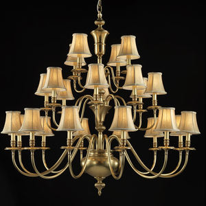 VH American Country Lustre en tissu de laiton simple avec abat-jour en tissu Nordic Vintage Large LED <span class=keywords><strong>Suspension</strong></span> <span class=keywords><strong>pour</strong></span> Villa <span class=keywords><strong>Hauteur</strong></span> réglable - Product Image 1