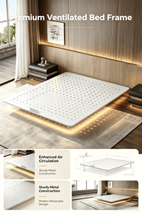 Lit flottant au design minimaliste en acier inoxydable et carbone, avec <span class=keywords><strong>pieds</strong></span> dissimulés, cadre de lit plateforme, <span class=keywords><strong>sommier</strong></span> suspendu - Product Image 5