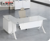 Table de bureau Ekintop en forme de L en verre noir mobilier de bureau moderne grand dessus en verre bureau avec tiroirs