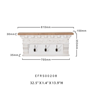 Étagère murale en bois massif de style nordique moderne pour l'entrée et le couloir, avec crochets pour chapeaux et manteaux - Product Image 5