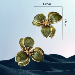 Green Flower Stud <b>Earrings</b> For Women Zinc Alloy Fashion Jewelry Elegant Simple Design - Product Image 2