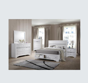 Modern Queen 5 Pc Solid Wood Hand Carved Soft <b>Bed</b> Storage Bedroom Set in White - Product Image 1