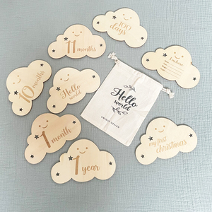 Nicro 8 pièces/ensemble nuage forme nouveau-né bébé douche <span class=keywords><strong>Photo</strong></span> accessoires bois cadeau cercle tranches disques signe croissance mensuelle bébé jalon carte - Product Image 6