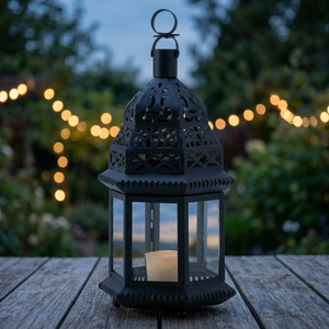 Linterna de diseño marroquí de Metal de latón AK en polvo negro acabado con vidrio de alta calidad para acentos de decoración del hogar y festivales - Product Image 2