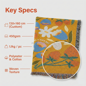 Selimut Jacquard Modern Retro Premium Motif Stroberi Cerah, Nyaman, Dekoratif, Tekstur Tenun Tahan Lama dengan Pinggiran Rumbai - Product Image 1