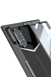 Funda de teléfono de cuero de lujo para Galaxy Z Fold 6 Block Galvanizado Liso Hecho PU cuero Jazz fibra de carbono - Product Image 2