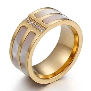 Anillo brillante de circonia cúbica CNC para mujer, joyería de lujo de acero inoxidable, doble capa, oferta