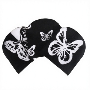 Gorro Unisex de Acrílico para Otoño e Invierno, Nuevo Estilo Europeo Americano, de Felpa, con Jacquard Tejido y Bordado 3D con Patrón de Mariposa - Product Image 2
