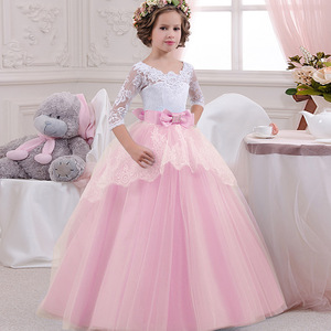Articles les plus vendus : Robe longue d'été pour bébé, rose et blanche, avec nœud, respirante, en demi-dentelle, pour mariages - Product Image 3