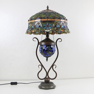 LongHuiJing 16Inch Wholesales Flower Stained Glass Lamp Tiffany Style Desk <b>Lights</b> With Colored Glass <b>Lighted</b> Base Home <b>Decor</b> - Product Image 4