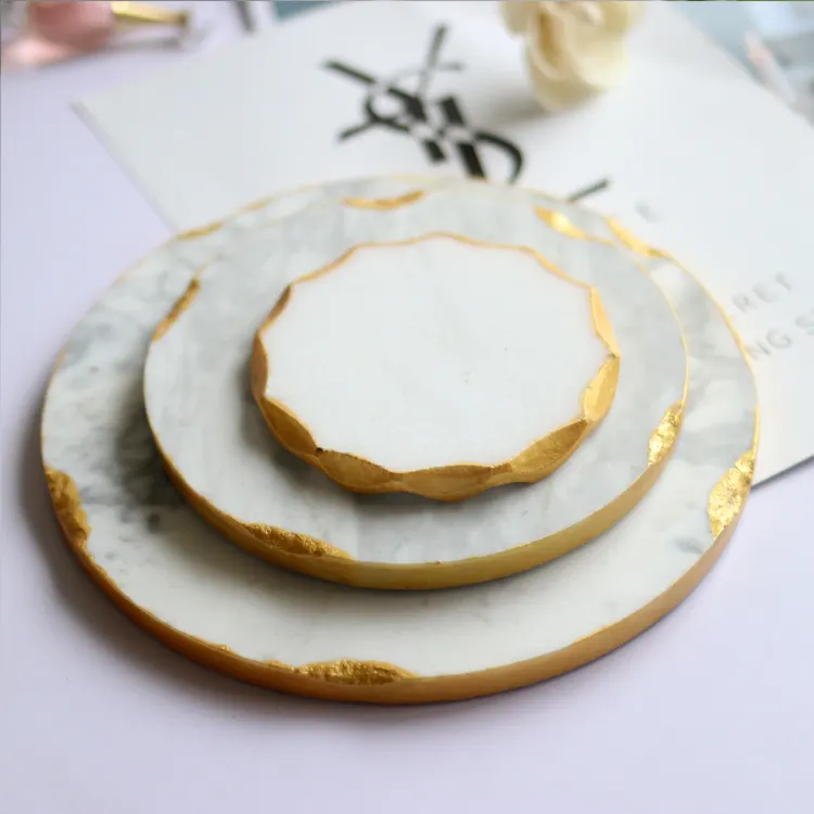 Nordic Style gold edge Marble Round Board Marble Plate Home Decoration Marble Round Plate Board For Hotel