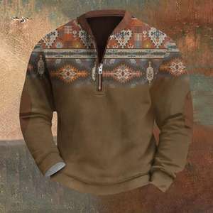 Sweat à capuche rétro imprimé Totem tribal Sublimation pull homme demi-fermeture éclair Streetwear <span class=keywords><strong>manteau</strong></span> d'hiver imprimé géométrique - Product Image 2